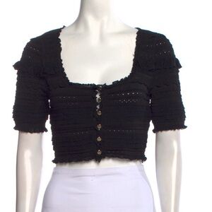Sandro Black Button-Front Cropped Knit Top